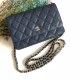 Chanel Wallet on Chain Grained Calfskin Navy Silver Metal B