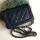 Chanel Wallet on Chain Grained Calfskin Navy Silver Metal B