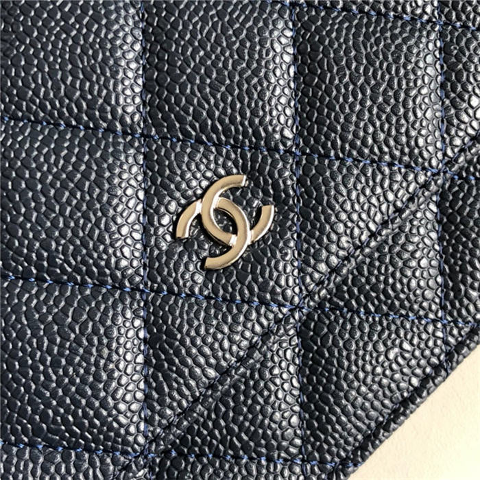 Chanel Wallet on Chain Grained Calfskin Navy Silver Metal B