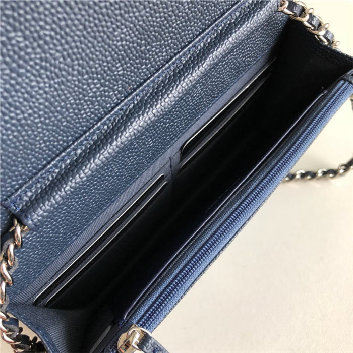 Chanel Wallet on Chain Grained Calfskin Navy Silver Metal B