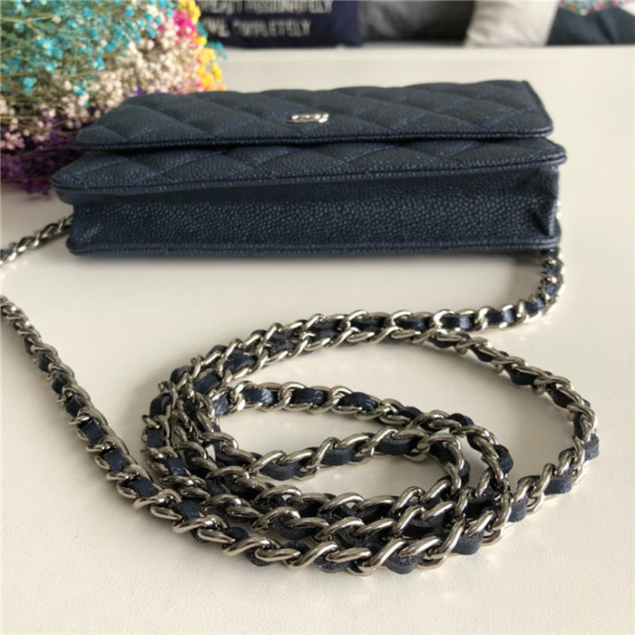 Chanel Wallet on Chain Grained Calfskin Navy Silver Metal B