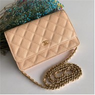 Chanel Wallet on Chain Grained Calfskin Beige Gold Metal B