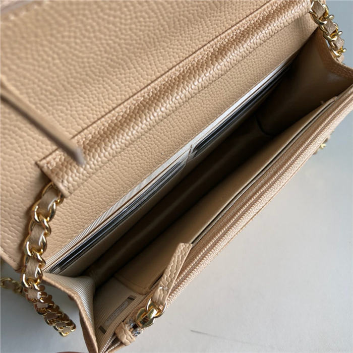 Chanel Wallet on Chain Grained Calfskin Beige Gold Metal B