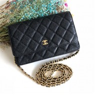 Chanel Wallet on Chain Grained Calfskin Black Gold Metal B