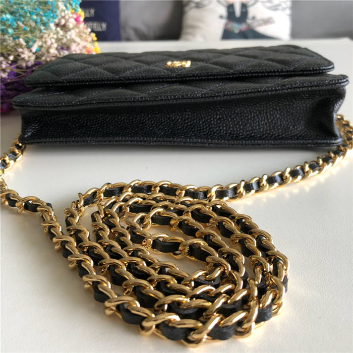 Chanel Wallet on Chain Grained Calfskin Black Gold Metal B