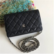 Chanel Wallet on Chain Grained Calfskin Black Silver Metal B