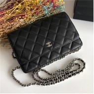 Chanel Wallet on Chain Lambskin Black Silver Metal B