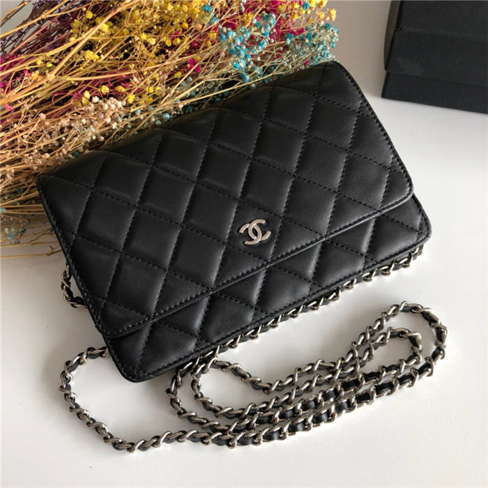 Chanel Wallet on Chain Lambskin Black Silver Metal B