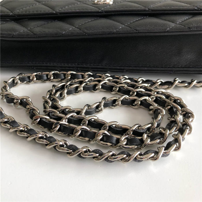 Classic Wallet on Chain A33814 Lambskin Black Silver Metal B