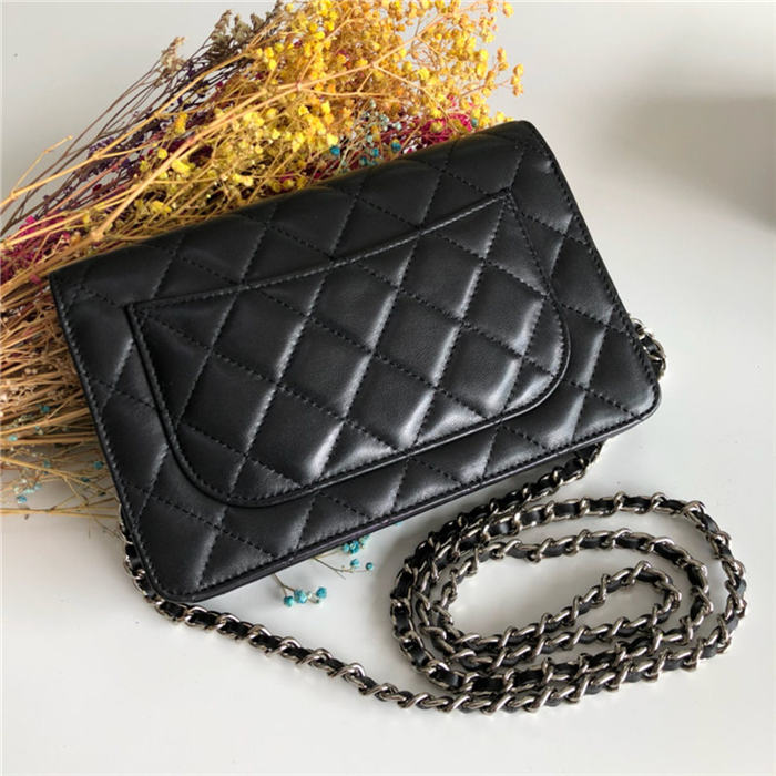 Chanel Wallet on Chain Lambskin Black Silver Metal B