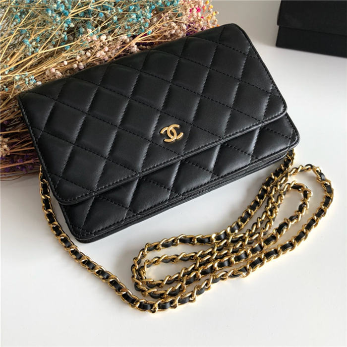 Chanel Wallet on Chain Lambskin Black Gold Metal B