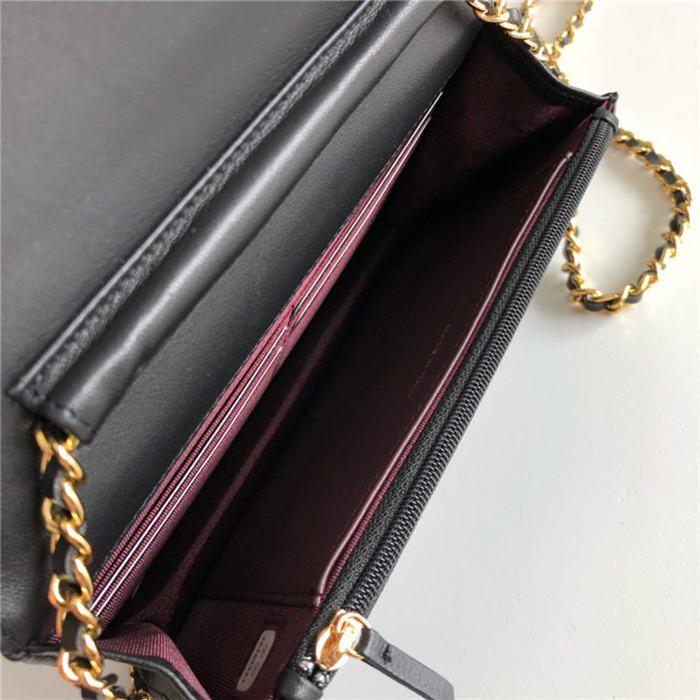 Classic Wallet on Chain A33814 Lambskin Black Gold Metal B