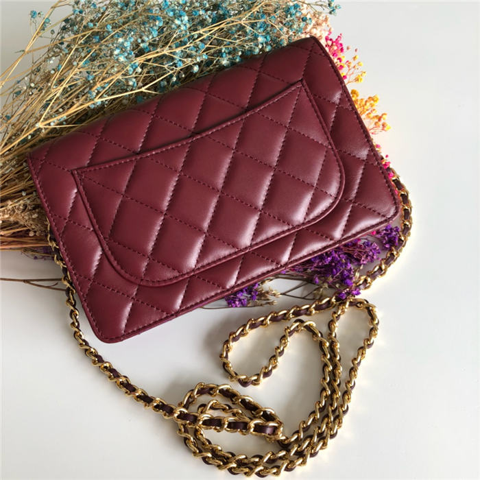 Chanel Wallet on Chain Lambskin Burgundy Gold Metal B