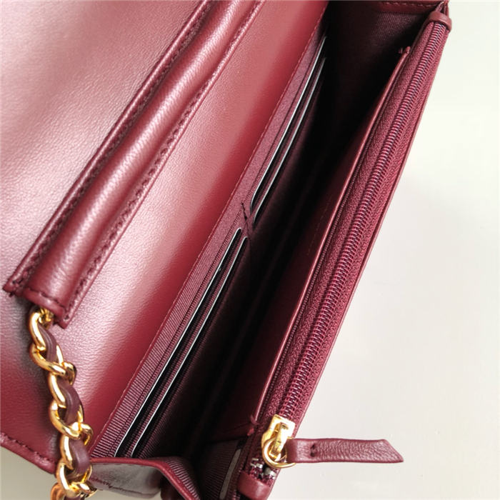 Classic Wallet on Chain A33814 Lambskin Burgundy Gold Metal B