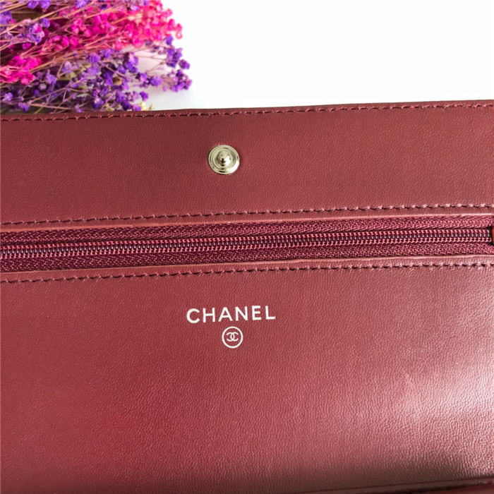 Chanel Wallet on Chain Lambskin Burgundy Silver Metal B