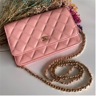 Classic Wallet on Chain A33814 Lambskin Pink Gold Metal B