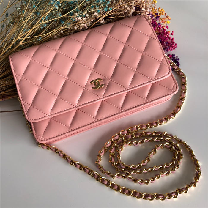 Chanel Wallet on Chain Lambskin Pink Gold Metal B