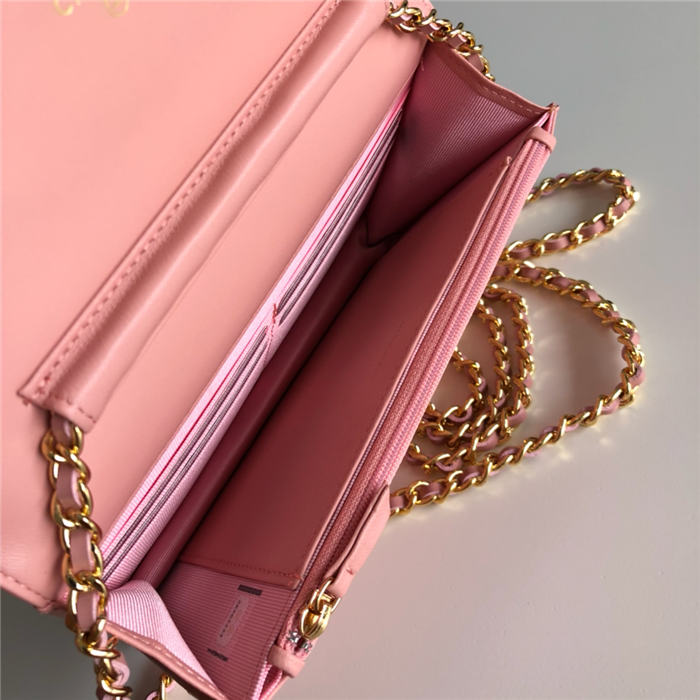 Chanel Wallet on Chain Lambskin Pink Gold Metal B