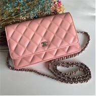 Classic Wallet on Chain A33814 Lambskin Pink Silver Metal B