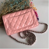 Chanel Wallet on Chain Lambskin Pink Silver Metal B