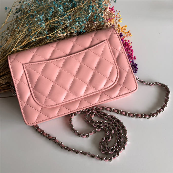 Chanel Wallet on Chain Lambskin Pink Silver Metal B