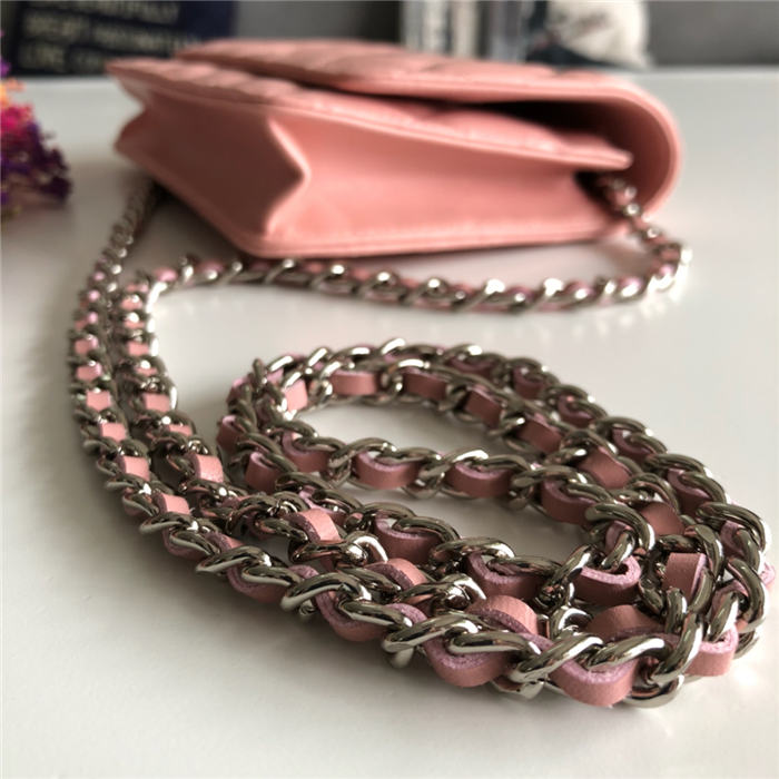 Chanel Wallet on Chain Lambskin Pink Silver Metal B