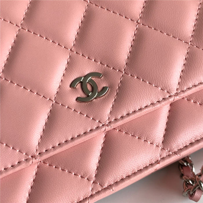 Chanel Wallet on Chain Lambskin Pink Silver Metal B