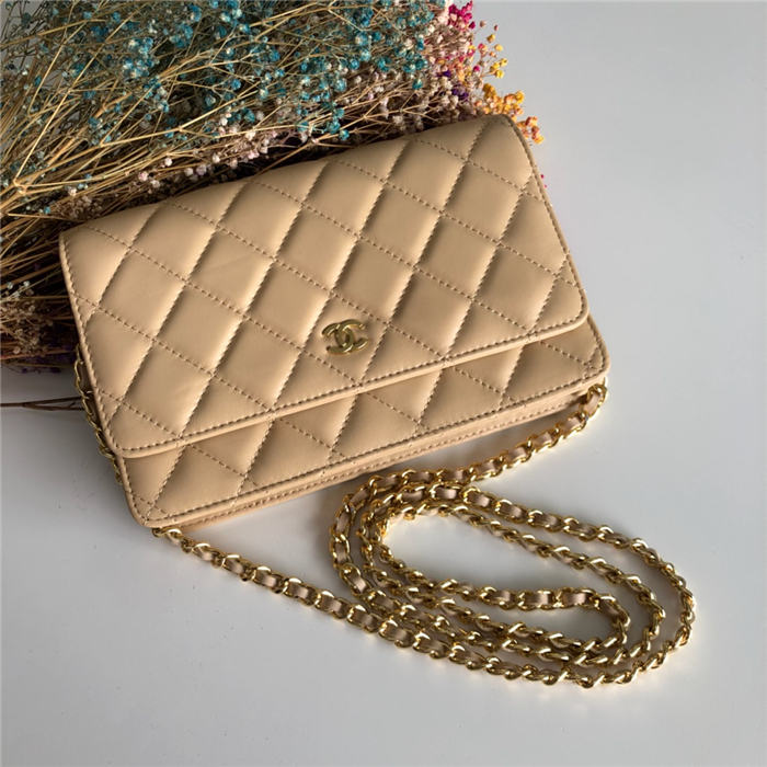 Chanel Wallet on Chain Lambskin Beige Gold Metal B