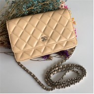 Chanel Wallet on Chain Lambskin Beige Silver Metal B