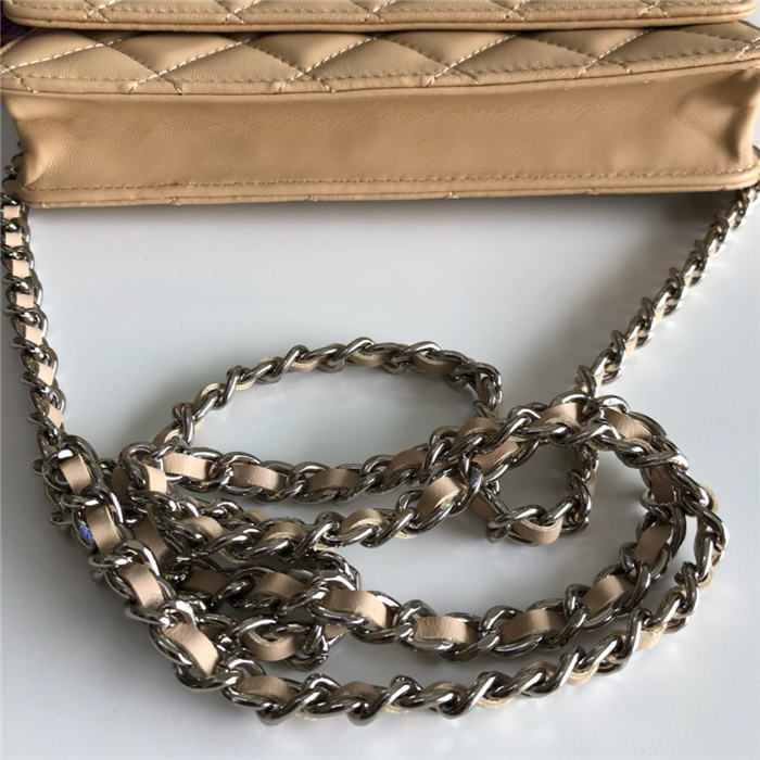 Chanel Wallet on Chain Lambskin Beige Silver Metal B