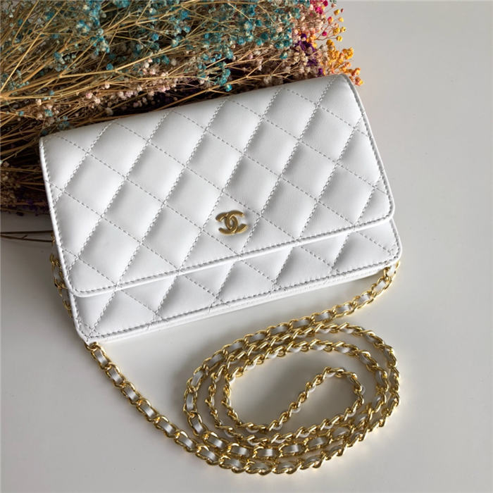 Chanel Wallet on Chain Lambskin White Gold Metal B