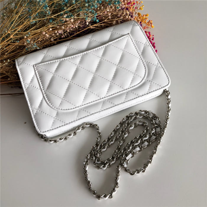 Classic Wallet on Chain A33814 Lambskin White Silver Metal B