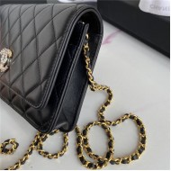 Chanel Wallet on Chain Lambskin, Zirconium & Gold-Tone Metal Black A