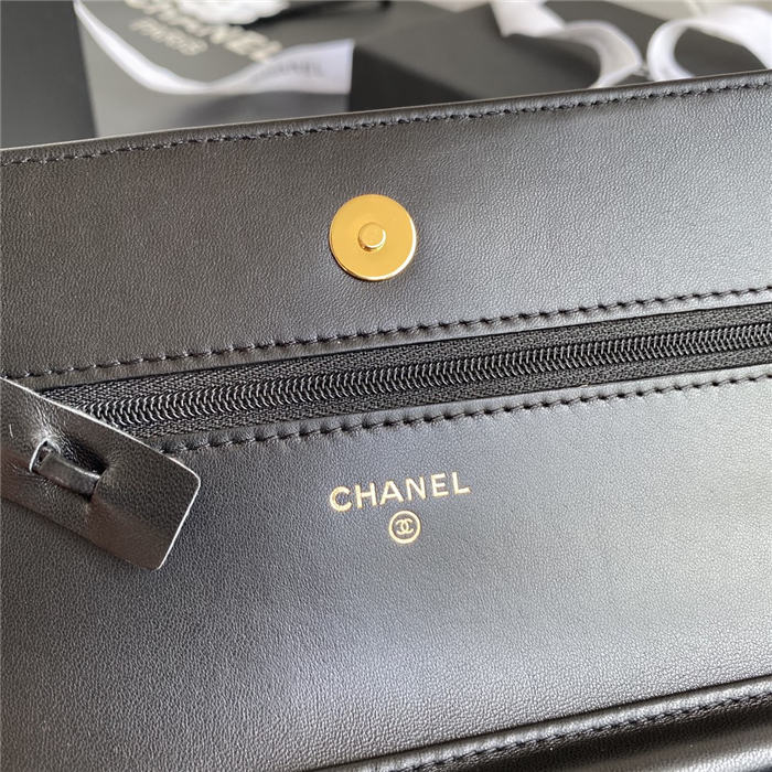 Chanel Wallet on Chain Lambskin, Zirconium & Gold-Tone Metal Black A