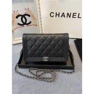 BOY Chanel WALLET ON CHAIN Grained Calfskin & Silver-Tone Metal Black High