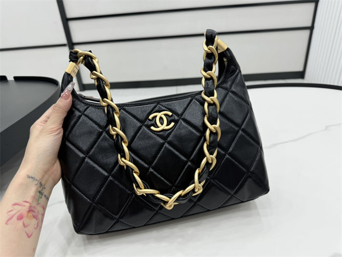 Chanel Hobo Handbag AS4912 Shiny Lambskin & Gold Metal A