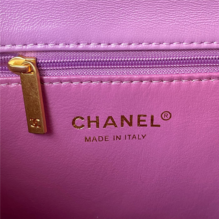 Chanel MINI FLAP BAG with Enamel buckle Lambskin & Gold-Tone Metal Purple A