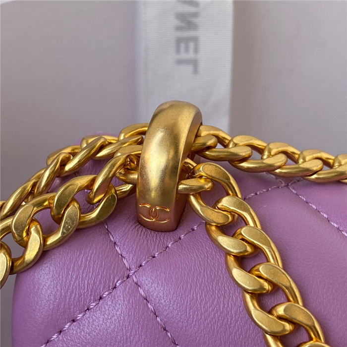 Chanel MINI FLAP BAG with Enamel buckle Lambskin & Gold-Tone Metal Purple A