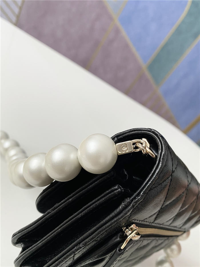 Chanel Wallet on Chain Imitation Pearls Black High