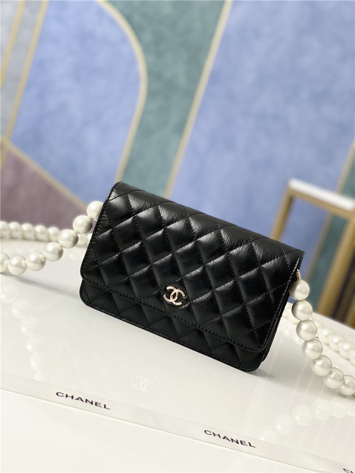 Chanel Wallet on Chain Imitation Pearls Black High