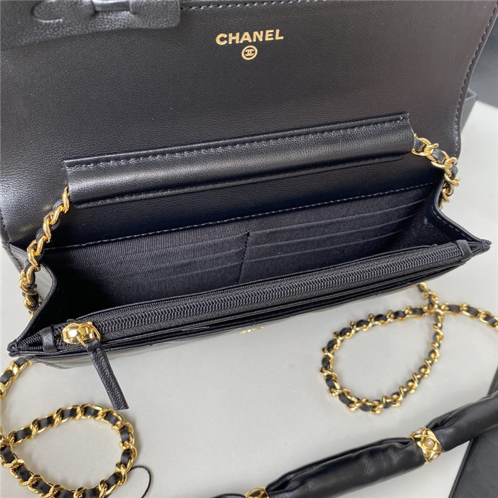 Chanel WALLET ON CHAIN Shiny Lambskin & Gold-Tone Metal Black A