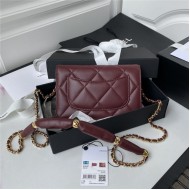 Chanel WALLET ON CHAIN Shiny Lambskin & Gold-Tone Metal Wine A