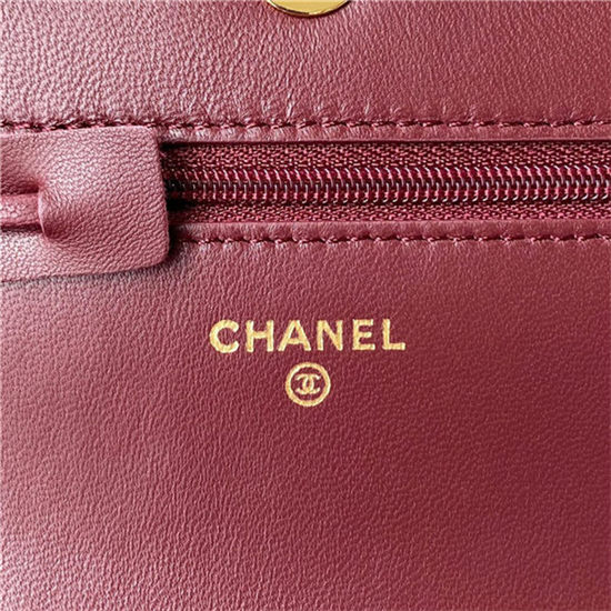 Chanel WALLET ON CHAIN Shiny Lambskin & Gold-Tone Metal Wine A