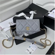 Chanel WALLET ON CHAIN Shiny Lambskin & Gold-Tone Metal Grey A