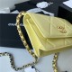 Chanel 19 WALLET ON CHAIN Shiny Lambskin Gold/Silver-Tone & Ruthenium-Finish Metal Neon Yellow A