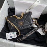 Chanel 19 WALLET ON CHAIN Shiny Lambskin Gold/Silver-Tone & Ruthenium-Finish Metal Black A