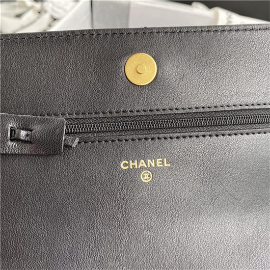 Chanel 19 WALLET ON CHAIN Shiny Lambskin Gold/Silver-Tone & Ruthenium-Finish Metal Black A