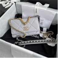 Chanel 19 WALLET ON CHAIN Shiny Lambskin Gold/Silver-Tone & Ruthenium-Finish Metal Grey A