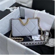 Chanel 19 WALLET ON CHAIN Shiny Lambskin Gold/Silver-Tone & Ruthenium-Finish Metal Grey A