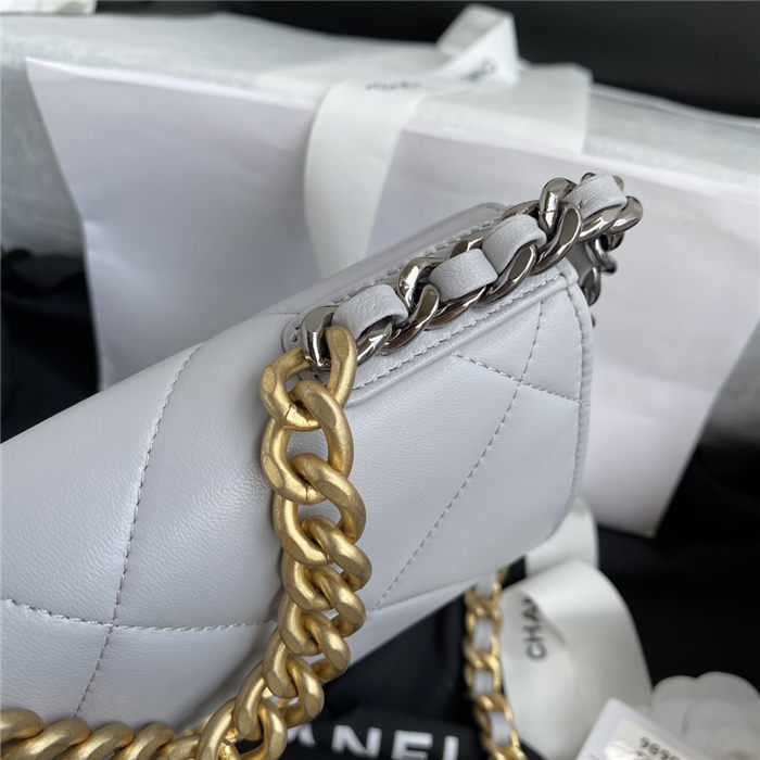 Chanel 19 WALLET ON CHAIN Shiny Lambskin Gold/Silver-Tone & Ruthenium-Finish Metal Grey A